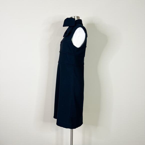 Tory Burch | Duncan Black Wool Tie Neck Designer A Line Solid Sleeveless Dress M - Picture 8 of 11